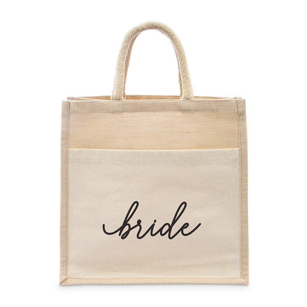 Medium Reusable Woven Jute Tote Bag With Pocket - Bride/Bridesmaid/Maid of Honour