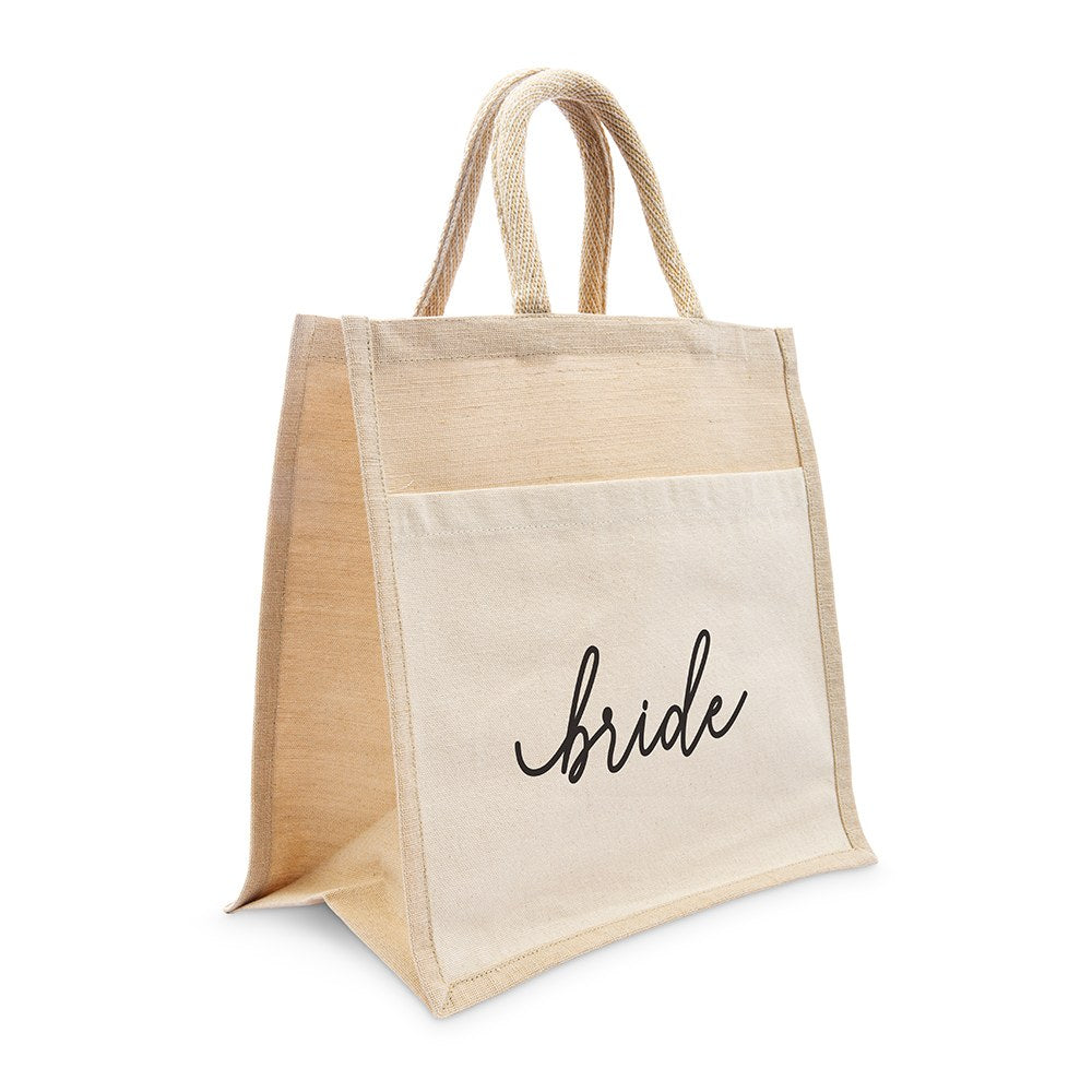 Medium Reusable Woven Jute Tote Bag With Pocket - Bride/Bridesmaid/Maid of Honour