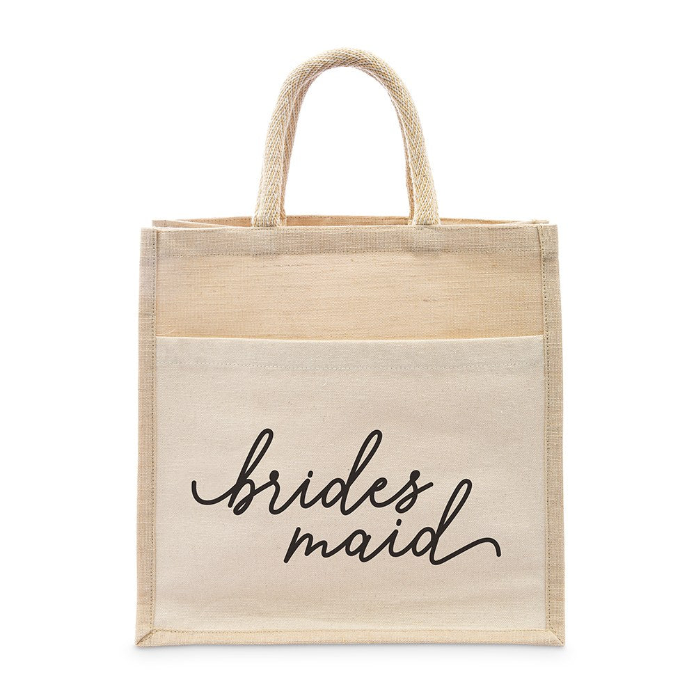 Medium Reusable Woven Jute Tote Bag With Pocket - Bride/Bridesmaid/Maid of Honour