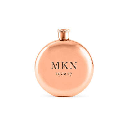 Personalized Rose Gold Stainless Steel Round Hip Flask - Stacked Monogram Engraving