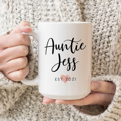 Auntie Ceramic Gift Mug - Customize Name, Heart Color and Year