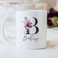 Bridesmaid Ceramic Mug - Monogram Pink and Blue Floral
