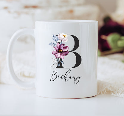 Bridesmaid Ceramic Mug - Monogram Pink and Blue Floral