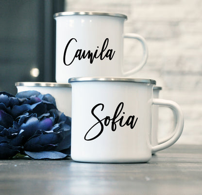 Bridesmaid, Maid of Honor, Bridal Enamel Name Mug