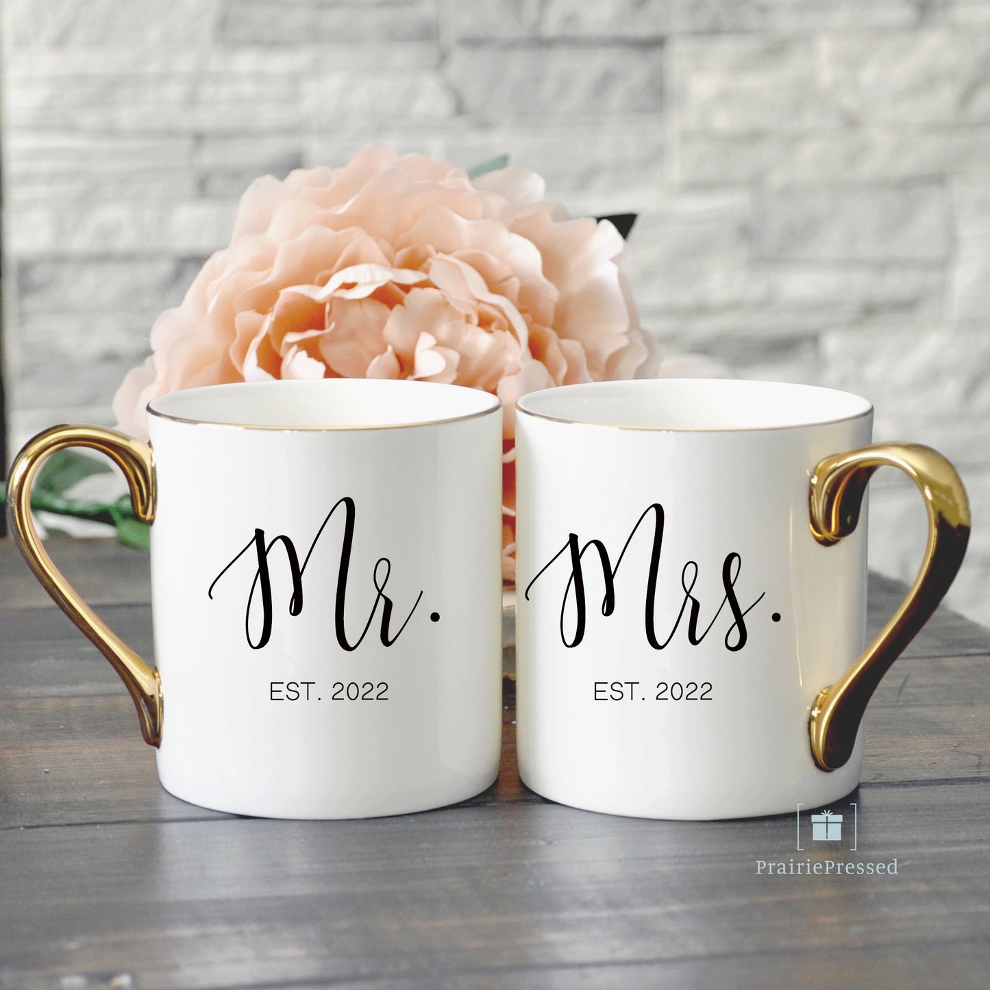 Mr. and Mrs. Gold Handle Bone China Mug Set