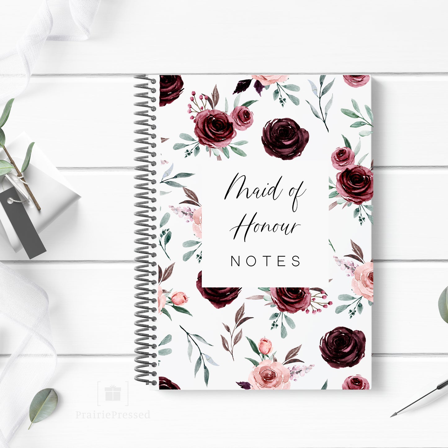Notebook - Maid of Honour Burgundy Floral