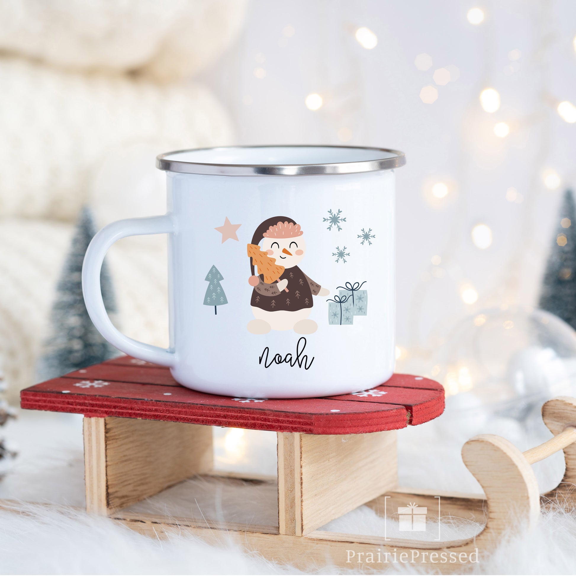 Kids Snowman Hot Chocolate Mugs - Enamel Mug 12oz – PrairiePressed