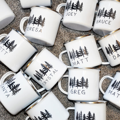 Groomsmen Bridesmaid Tree Enamel Mugs with Names