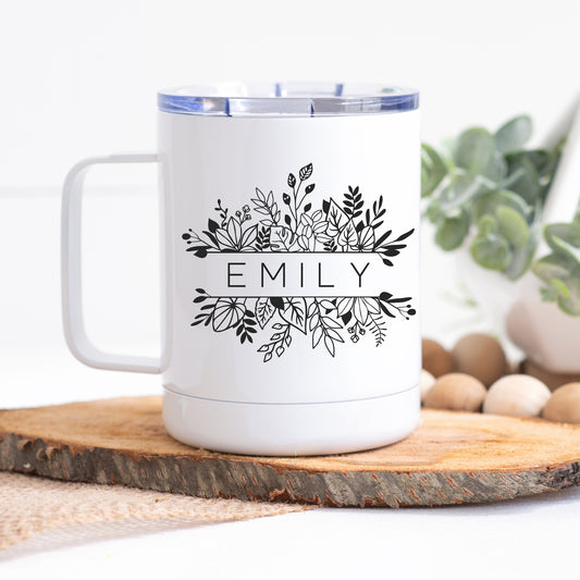 Travel Mug with Handle - Wildflowers Floral Frame