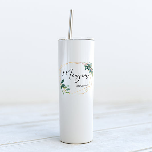 Bridesmaid/Maid of Honor Custom Tumbler - Gold and Eucalyptus