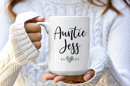 Auntie Ceramic Gift Mug - Customize Name, Heart Color and Year