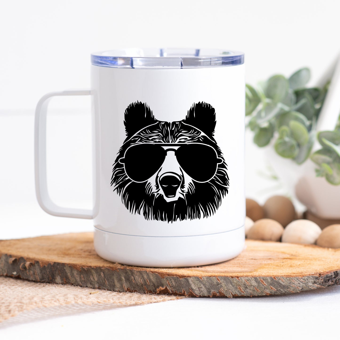 Travel Mug with Handle - Bear with Glasses