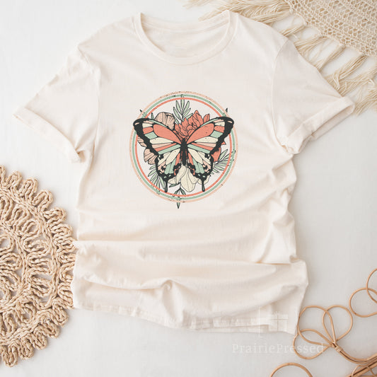 Butterfly Vintage Floral T Shirt