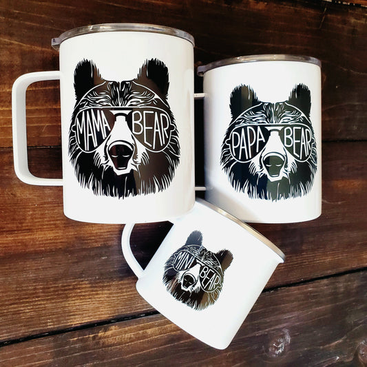 Set of 3 Camping Mugs - Bear Family with Glasses