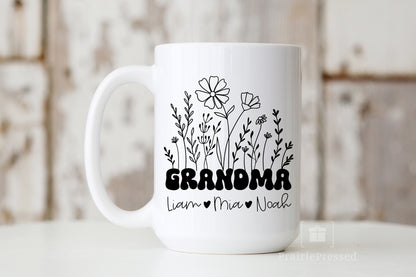 MAMA with Kid's Names - Retro Wildflowers