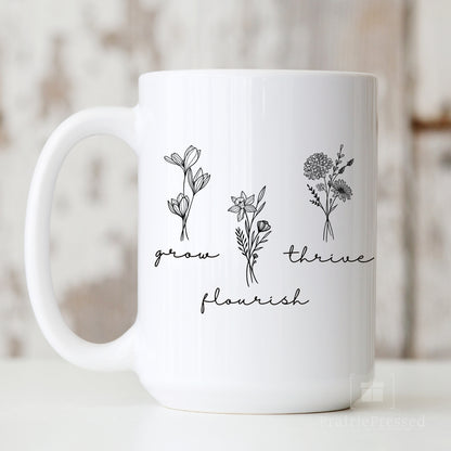 Grow Thrive Flourish Wildflowers Ceramic Mug