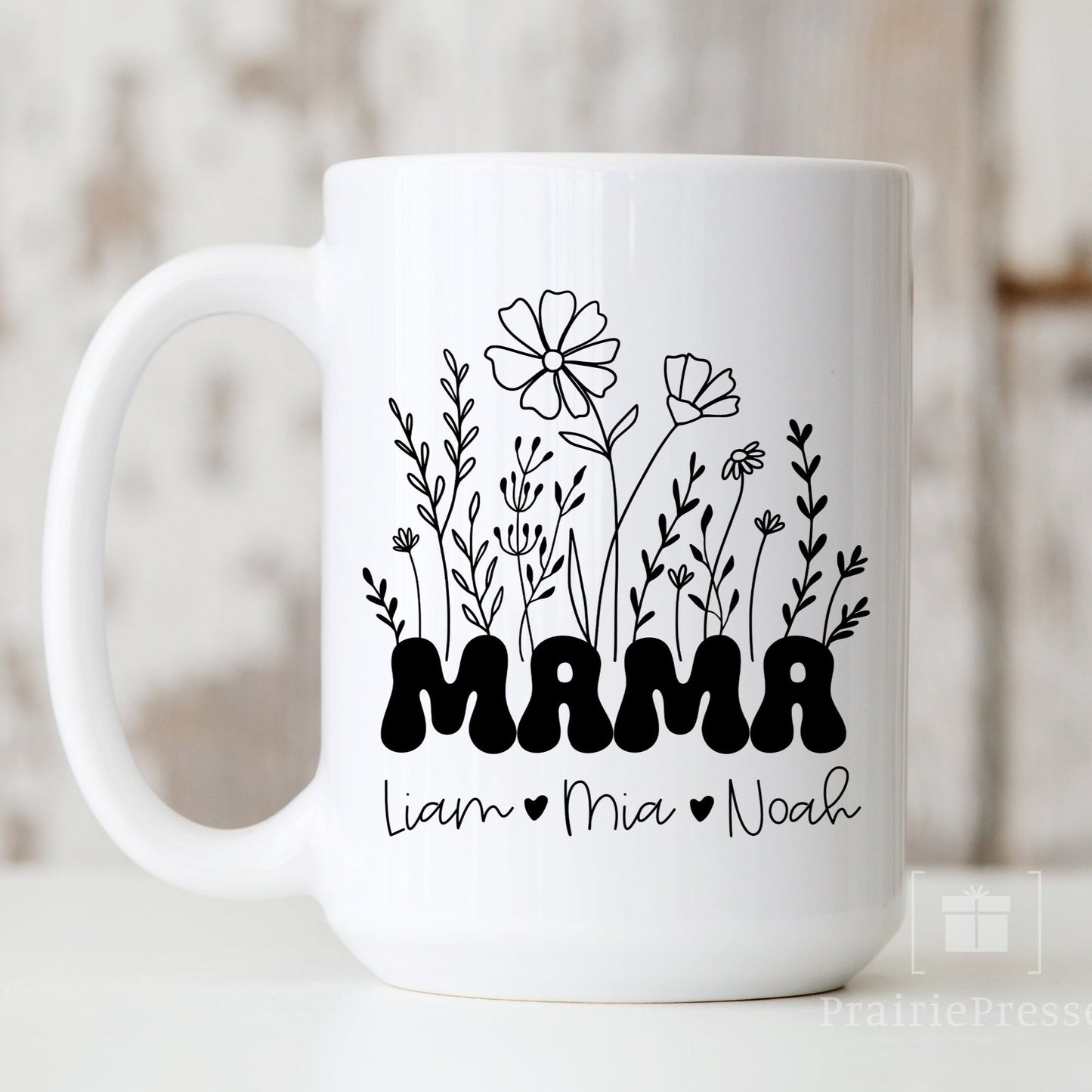 MAMA with Kid's Names - Retro Wildflowers