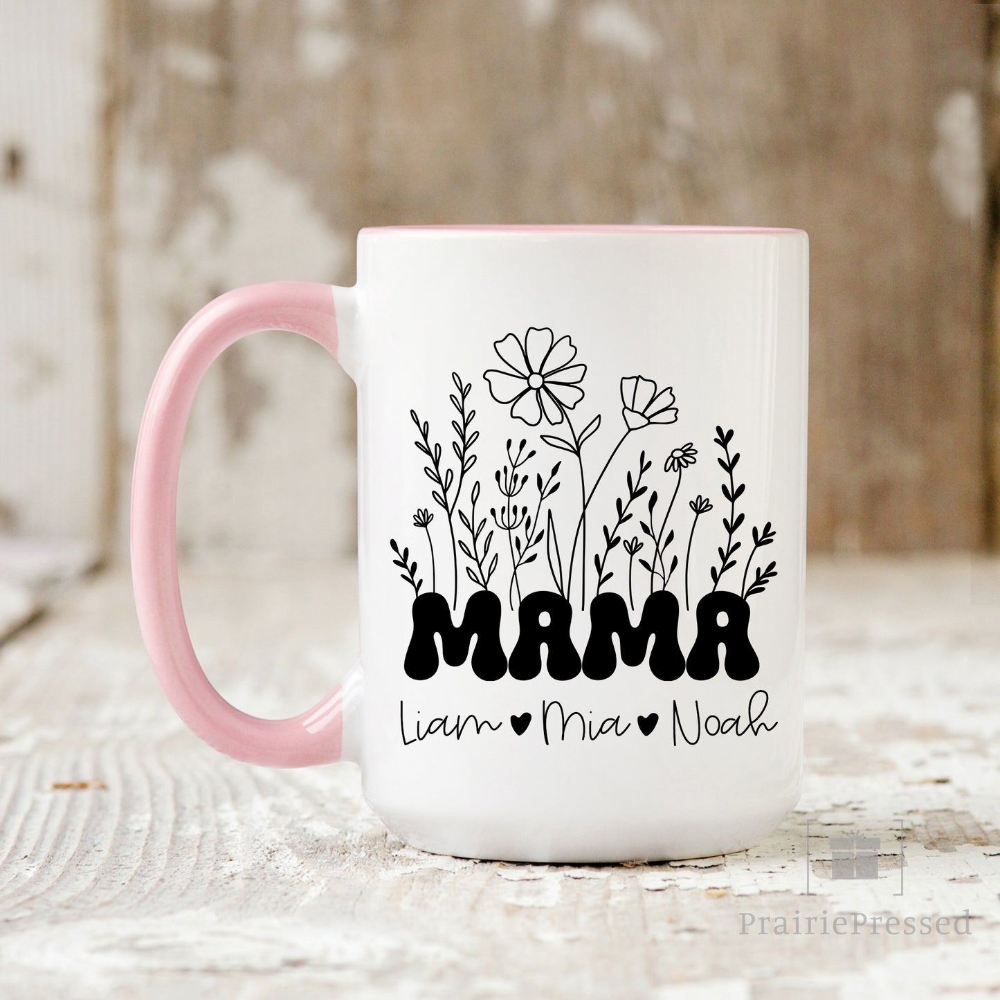 MAMA with Kid's Names - Retro Wildflowers