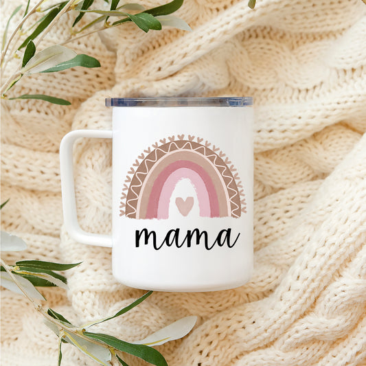 Travel Mug with Handle - Mama Boho Rainbow