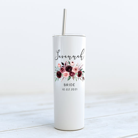 Bridesmaid/Maid of Honor Custom Tumbler - Burgundy Floral